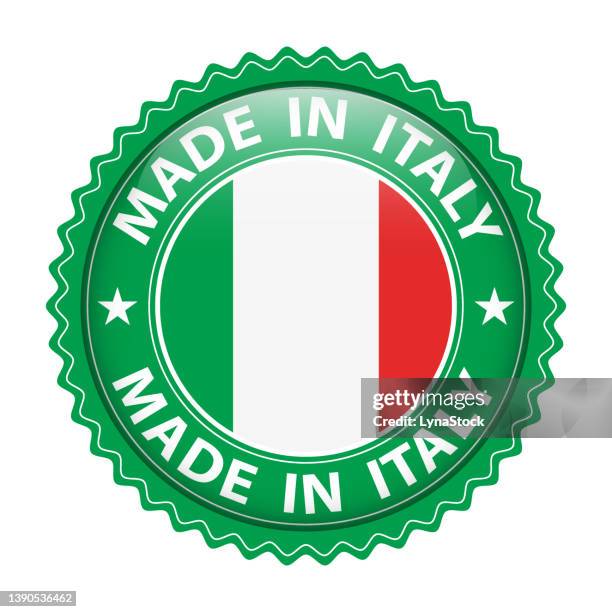 illustrazioni stock, clip art, cartoni animati e icone di tendenza di vettore badge made in italy. adesivo con stelle e bandiera nazionale. segno isolato su sfondo bianco. - italian tag