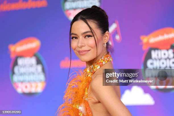 Miranda Cosgrove attends the Nickelodeon's Kids' Choice Awards 2022 at Barker Hangar on April 09, 2022 in Santa Monica, California.