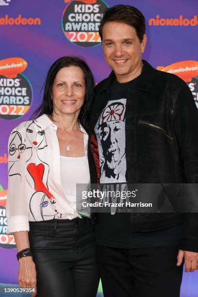 Phyllis Fierro and Ralph Macchio attend the 2022 Nickelodeon Kid's Choice Awards at Barker Hangar on April 09, 2022 in Santa Monica, California.