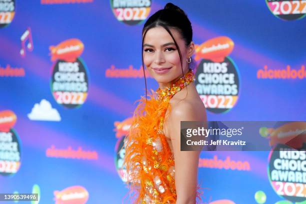 Miranda Cosgrove attends the 2022 Nickelodeon Kid's Choice Awards at Barker Hangar on April 09, 2022 in Santa Monica, California.
