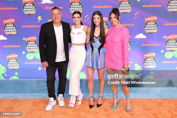 Marc D’Amelio, Dixie D’Amelio, Charli D'Amelio, and Heidi D’Amelio attend the Nickelodeon's Kids' Choice Awards 2022 at Barker Hangar on April 09,...