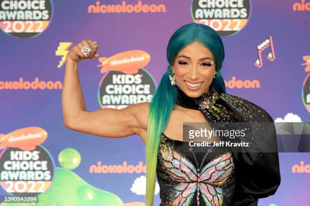 Sasha Banks attends the Nickelodeon's Kids' Choice Awards 2022 at Barker Hangar on April 09, 2022 in Santa Monica, California.
