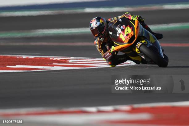 Tony Arbolino of Italy and Elf Marc VDS Racing Team rounds the bend during the Moto2 qualifying practice during the MotoGP Of The Americas -...