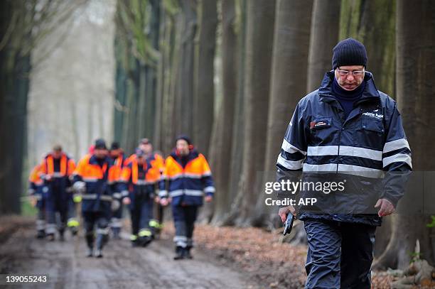 Members of the Civiele Bescherming search for Stijn Saelens, a 34 year-old estate agent who has been missing since January 30 in the woods of...