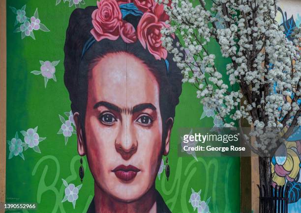Colorful wall mural of artist Frida Kahlo adorns a parking structure on Virginia Street in downtown as viewed on April 4 in Reno, Nevada. Reno,...