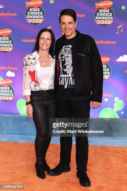 Phyllis Fierro and Ralph Macchio attend the Nickelodeon's Kids' Choice Awards 2022 at Barker Hangar on April 09, 2022 in Santa Monica, California.