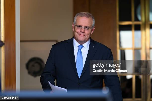 Prime Minister Scott Morrison Announces Date For 2022 Federal Election April 10, 2022 in Canberra, Australia. The Prime Minister is visiting...