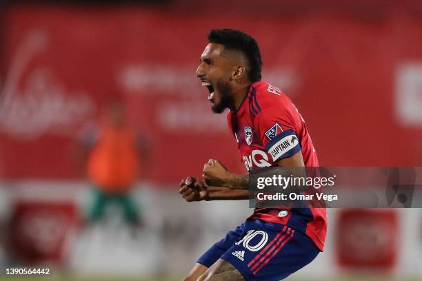 Jesus Ferreira of FC Dallas celebrates after scores 2nd goal during the MLS game between FC Dallas and Colorado Rapids at Toyota Stadium on April 9,...