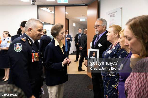 Her Royal Highness Princess Anne, The Princess meets the families of fallen volunteer firefighter Andrew O'Dwyer at the New South Wales Rural Fire...