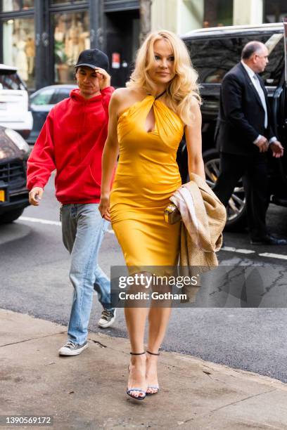 Dylan Jagger Lee and Pamela Anderson seen in SoHo on April 09, 2022 in New York City.