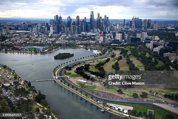 General view showing Lando Norris of Great Britain driving the McLaren MCL36 Mercedes on track during qualifying ahead of the F1 Grand Prix of...