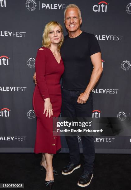 Rhea Seehorn and Patrick Fabian attend the 39th annual PaleyFest LA - "Better Call Saul" at Dolby Theatre on April 09, 2022 in Hollywood, California.