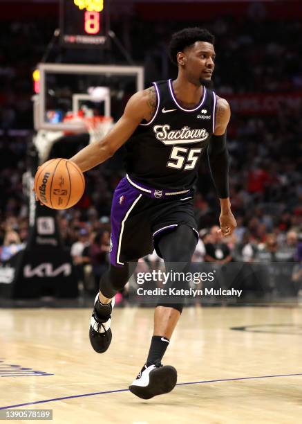 Josh Jackson of the Sacramento Kings drives to the basket during the second half against the Los Angeles Clippers at Crypto.com Arena on April 09,...