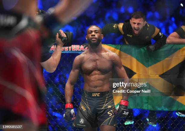 Aljamain Sterling prepares to fight Petr Yan of Russia in their UFC bantamweight championship fight during the UFC 273 event at VyStar Veterans...