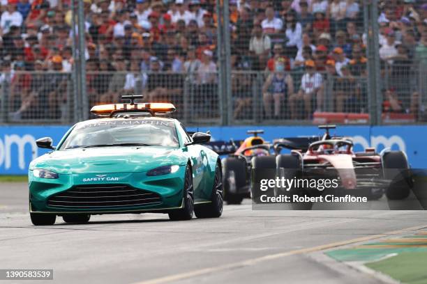 The FIA Safety Car leads the field during the F1 Grand Prix of Australia at Melbourne Grand Prix Circuit on April 10, 2022 in Melbourne, Australia.