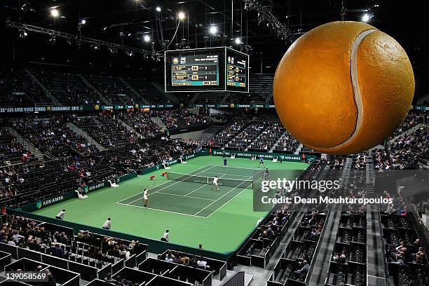 General view as Robin Haase and Thiemo de Bakker of Netherlands play against Alex Bogomolov Jnr of Russia and Dick Norman of Belgium in the Doubles...