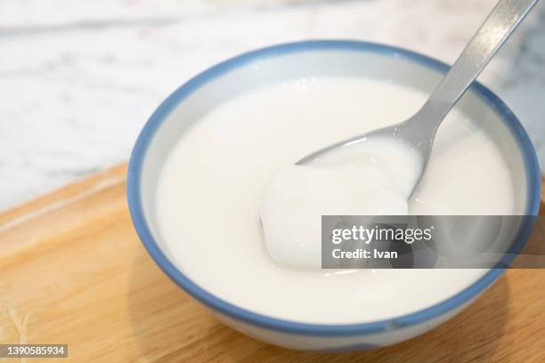 yogurt almond jelly - almond jelly stock pictures, royalty-free photos & images