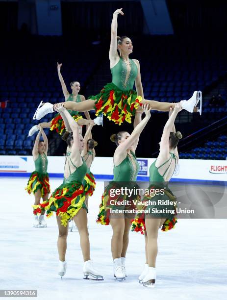 Team Ice United from The Netherlands compete in the Free Program during the ISU World Synchronized Skating Championships at FirstOntario Centre on...