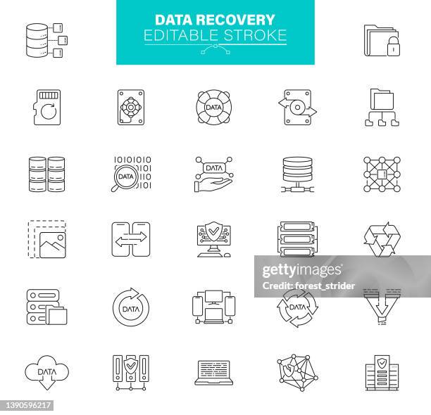 data recovery icons editable stroke. the set contains icons as backup, change, settings, options, download - backup stock illustrations