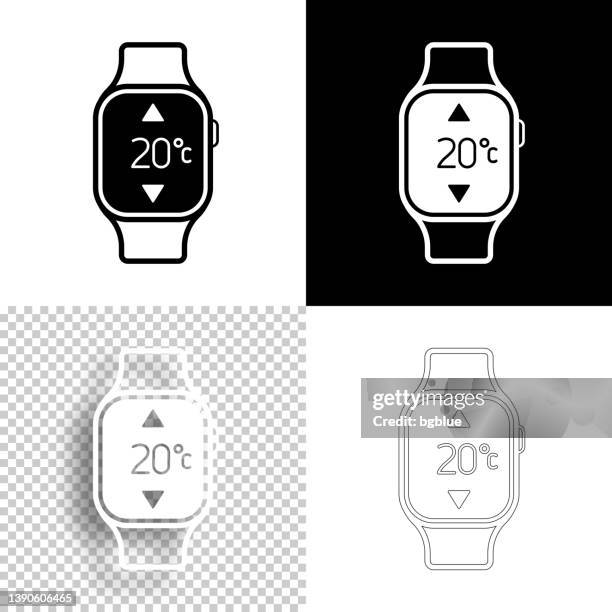 smartwatch with heating control. icon for design. blank, white and black backgrounds - line icon - measuring height stock illustrations