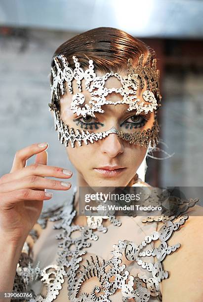 Model attends the threeASFOUR Fall 2012 fashion show during Mercedes-Benz Fashion Week at the The Hole on February 15, 2012 in New York City.