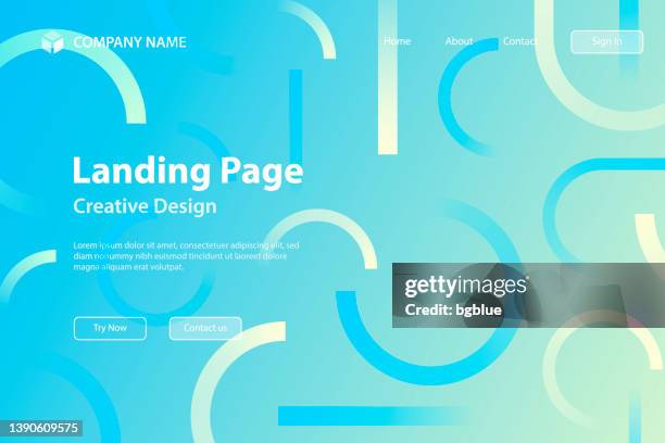 landing page template - abstract design with geometric shapes - trendy blue gradient - yellow circle background stock illustrations