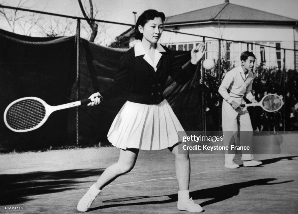Crown Prince Akihito and His Fiancee Michiko Playing Tennis In 1958