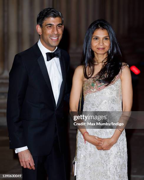 Chancellor of the Exchequer Rishi Sunak and Akshata Murthy attend a reception to celebrate the British Asian Trust at the British Museum on February...