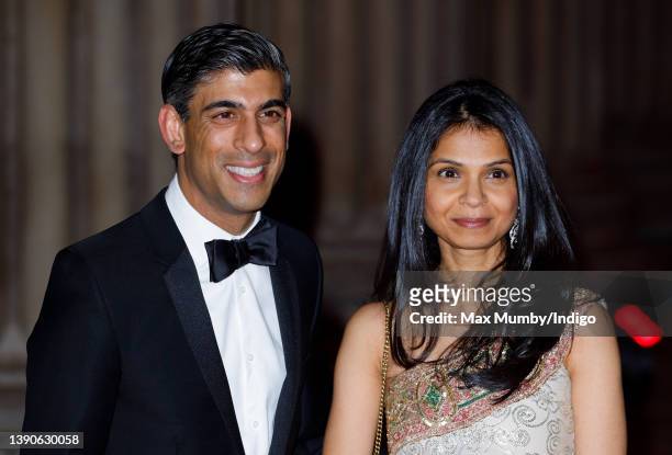 Chancellor of the Exchequer Rishi Sunak and Akshata Murthy attend a reception to celebrate the British Asian Trust at the British Museum on February...