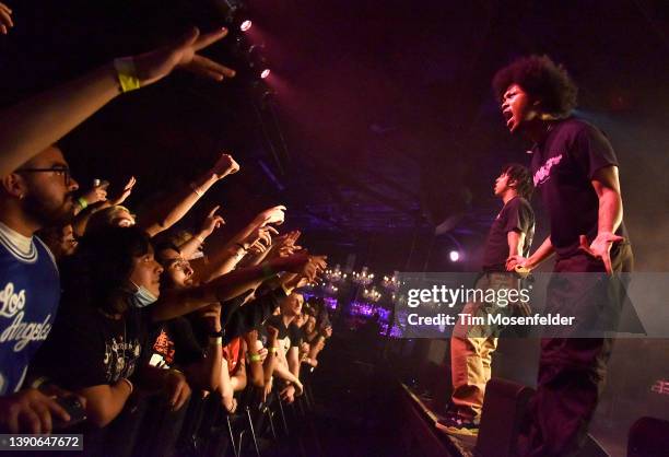 Manny and Baby Boy of AG Club perform during the "Melt My Eyez" tour at Ace of Spades on April 09, 2022 in Sacramento, California.