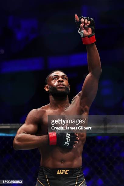 Aljamain Sterling is introduced before his UFC bantamweight championship fight against Petr Yan of Russia during the UFC 273 event at VyStar Veterans...