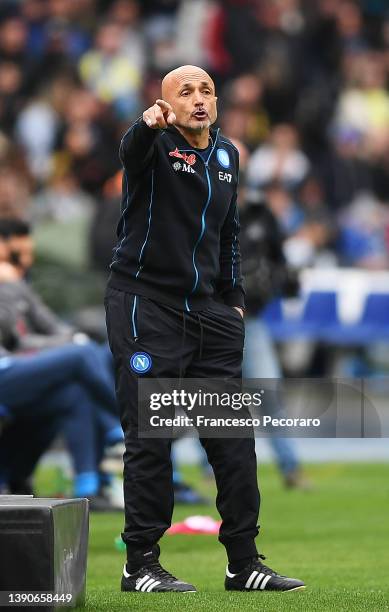 Luciano Spalletti, Head Coach of SSC Napoli reacts during the Serie A match between SSC Napoli and ACF Fiorentina at Stadio Diego Armando Maradona on...