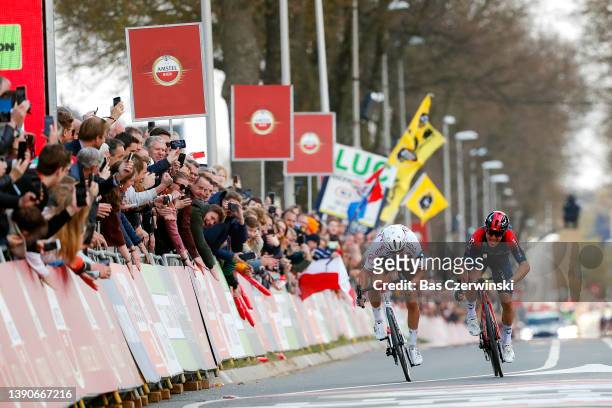 Benoit Cosnefroy of France and AG2R Citröen Team and Michal Kwiatkowski of Poland and Team INEOS Grenadiers sprint to win during the 56th Amstel Gold...