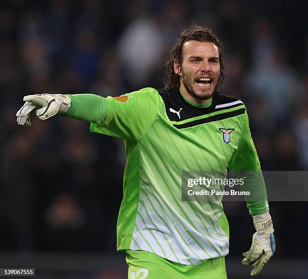 Federico Marchetti the goalkeeper of SS Lazio shouts during the UEFA Europa League Round of 32 match First Leg between S.S. Lazio and Club Atletico...