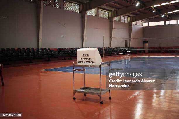 Detail of a polling box during the first referendum in the country on April 10, 2022 in Guadalajara, Mexico. Mexicans with valid voting credentials...