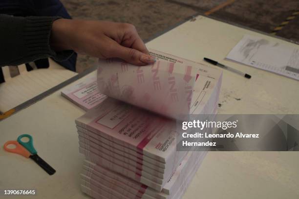 Man counts elections ballots during the first referendum in the country on April 10, 2022 in Guadalajara, Mexico. Mexicans with valid voting...