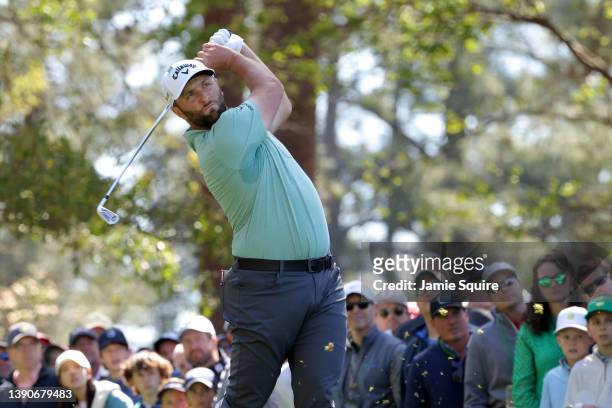 Jon Rahm of Spain plays his shot from the fourth tee during the final round of the Masters at Augusta National Golf Club on April 10, 2022 in...