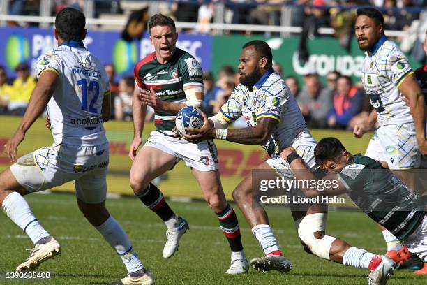 Alivereti Raka of ASM Clermont in action during the Champions Cup match between ASM Clermont and Leicester Tigers at Parc des Sports Marcel Michelin...