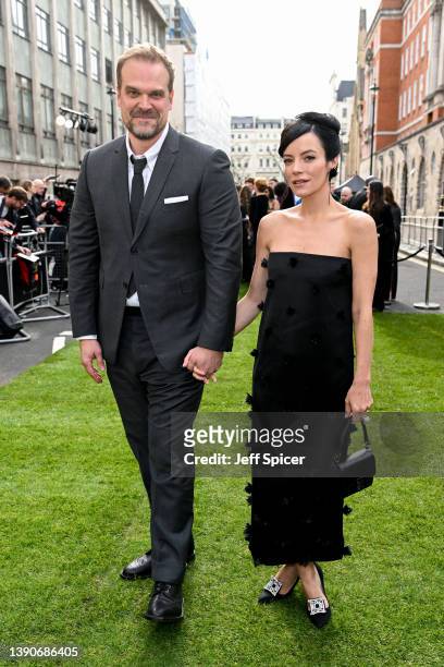 David Harbour and Lily Allen attend The Olivier Awards 2022 with MasterCard at the Royal Albert Hall on April 10, 2022 in London, England.
