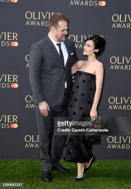 David Harbour and Lily Allen attend The Olivier Awards 2022 with MasterCard at the Royal Albert Hall on April 10, 2022 in London, England.