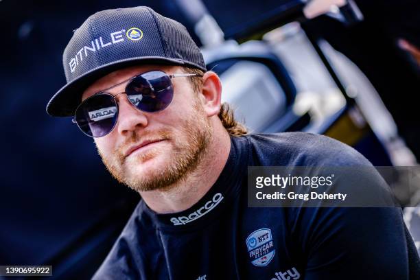 IndyCar Series driver Conor Daly prepares for warm up laps on race day at the 2022 Acura Grand Prix Of Long Beach on April 10, 2022 in Long Beach,...