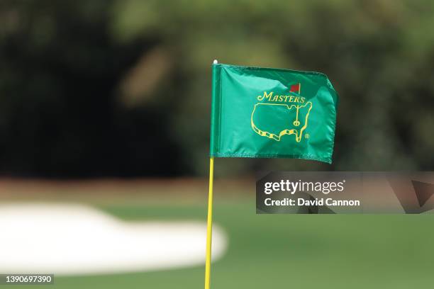 Detail view of a pin flag during the final round of the Masters at Augusta National Golf Club on April 10, 2022 in Augusta, Georgia.