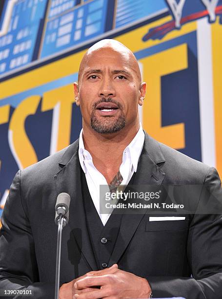 Dwayne "The Rock" Johnson attends a press conference to announce that MetLife Stadium will host WWE Wrestlemania 29 in 2013 at MetLife Stadium on...