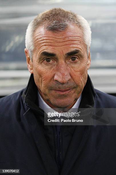 Edoardo Reja the coach of SS Lazio looks on during the UEFA Europa League Round of 32 match between S.S. Lazio and Club Atletico de Madrid at...
