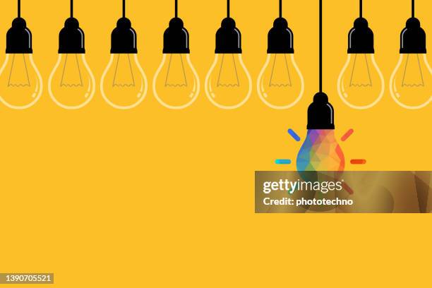 stockillustraties, clipart, cartoons en iconen met creative idea concepts with light bulb on yellow background - briefing held on importance of copyright to investment and creativity