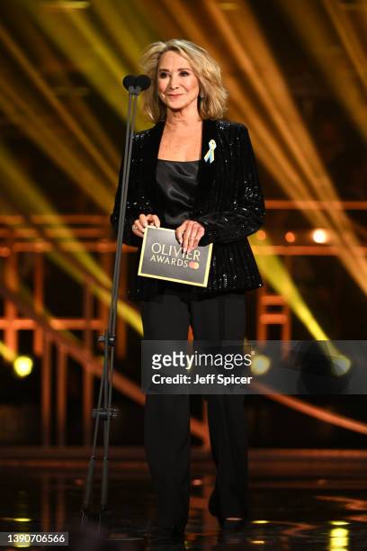 Felicity Kendal on stage to present the award for Best Actress during The Olivier Awards 2022 with MasterCard at the Royal Albert Hall on April 10,...