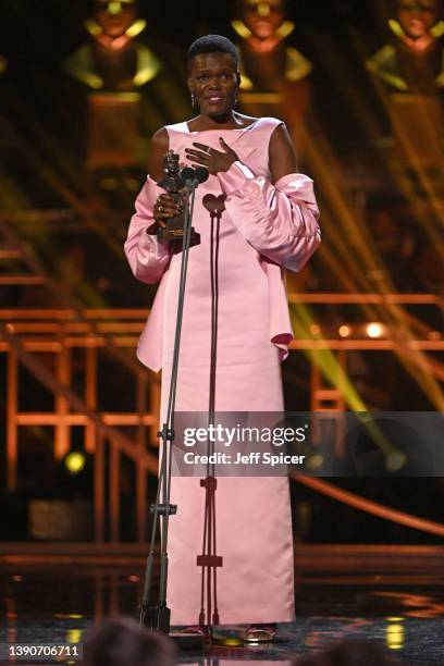 Sheila Atim wins the Best Actress award for "Constellations" during The Olivier Awards 2022 with MasterCard at the Royal Albert Hall on April 10,...