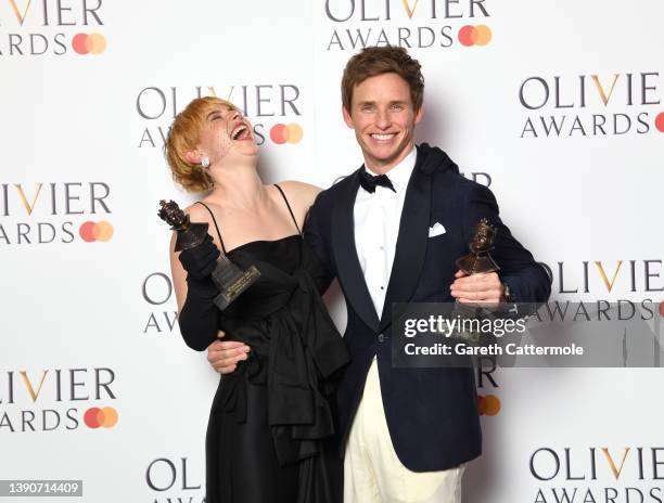 Jessie Buckley, winner of the Best Actress in a Musical award for "Cabaret at the Kit Kat Club", and Eddie Redmayne, winner of the Best Actor in a...