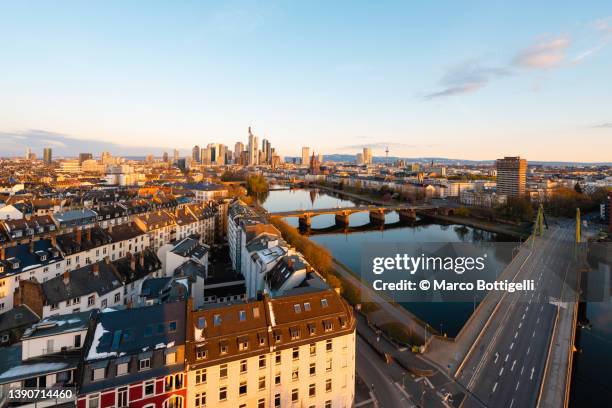 cityscape of frankfurt at surnise, germany. aerial view. - darmstadt germany stock pictures, royalty-free photos & images