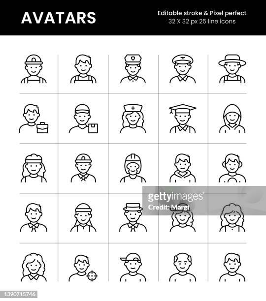 avatars editable stroke line icons - young adult 幅插畫檔、美工圖案、卡通及圖標